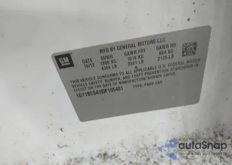 2013 Chevrolet Malibu 1Ls z USA, uszkodzony, nr VIN 1G11B5SA9DF195481